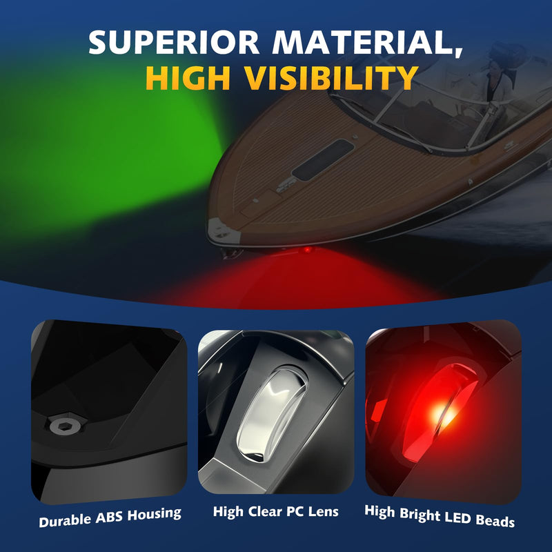 Boat Navigation Lights Side Mount, Red and Green Bow Lights for Boats LED Waterproof IP67, Marine Navigation Boat Light for Pontoon, Fishing, Bass & Jon Boats Black