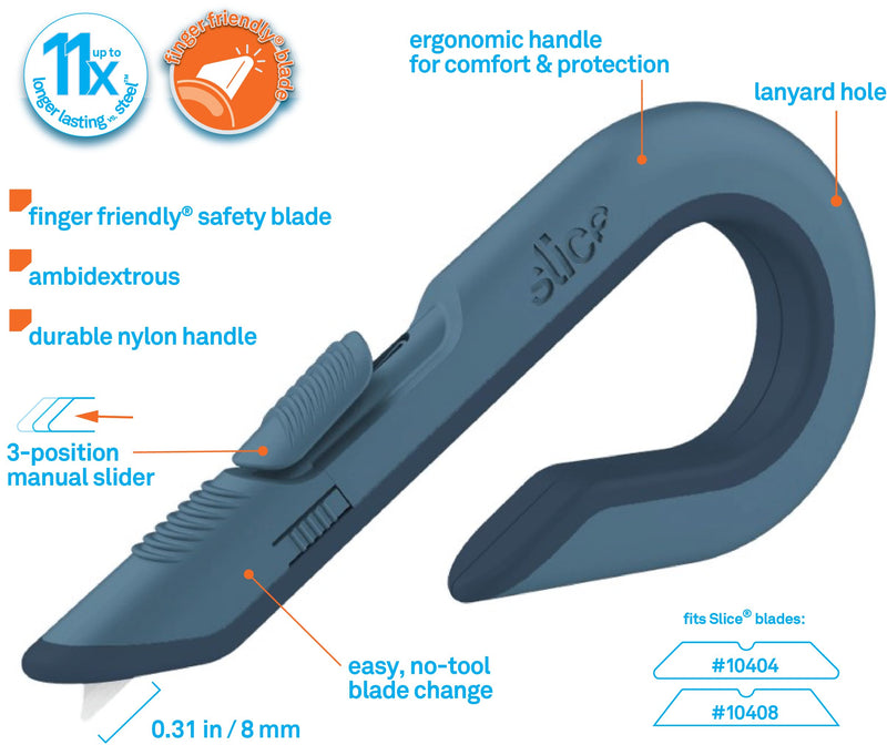 Slice Box Cutter, Heavy Duty Utility Knife, Safe Ceramic Blade Lasting 11x Longer than Metal, Slate, 2 Pack