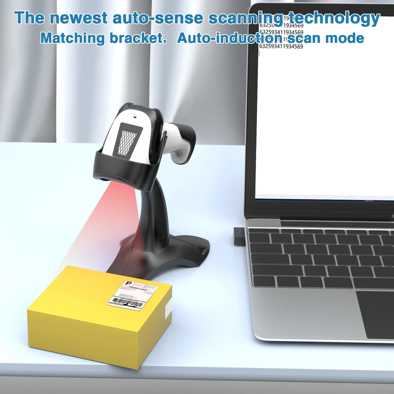 2D Handheld Wireless Barcode Scanner with Stand 3-in-1 Handheld Scanners - Cordless, Rechargeable 1D and 2D Bar Code Scanner for Inventory - Wireless, Handheld, USB Bar Code/QR Code Scanner