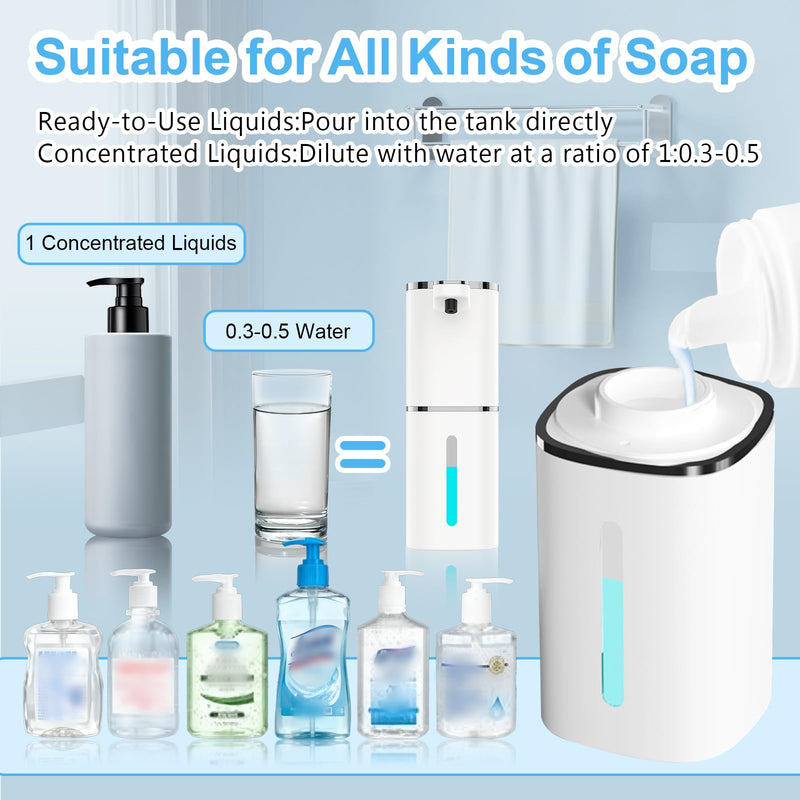 Automatic Liquid Soap Dispenser Touchless, USB Rechargeable Smart Hand Soap Dispenser, 9-Level Adjustable, Physical Button Operation, 13.5oz/400mL Wall Mounted for Bathroom Kitchen Dish Soap White LV9-Liquid