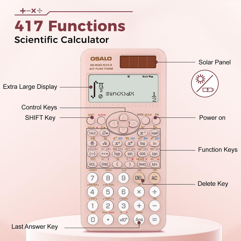 OSALO Scientific Calculator 417 Function 240 Function 2 Line Written Display 10+2 Digits Solar and Battery Calculators for Students Secondary School