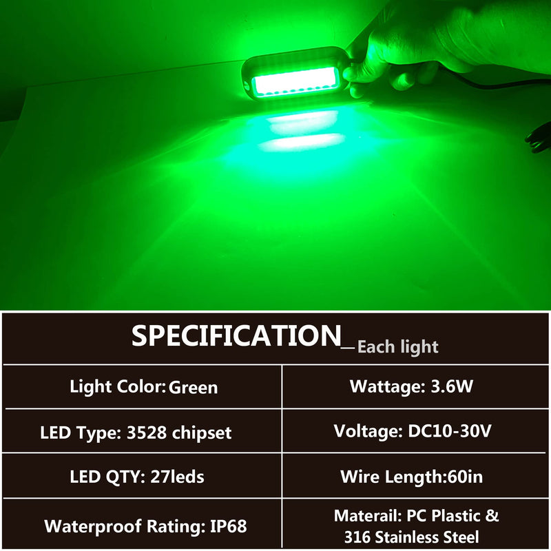 2Pcs 27 LEDs Green Marine Boat Lights,IP68 Waterproof Underwater Boat Trailer Light Pontoon Boat Transom Lights Stern Navigation Light Boat Interior Deck Lights 10-30V DC
