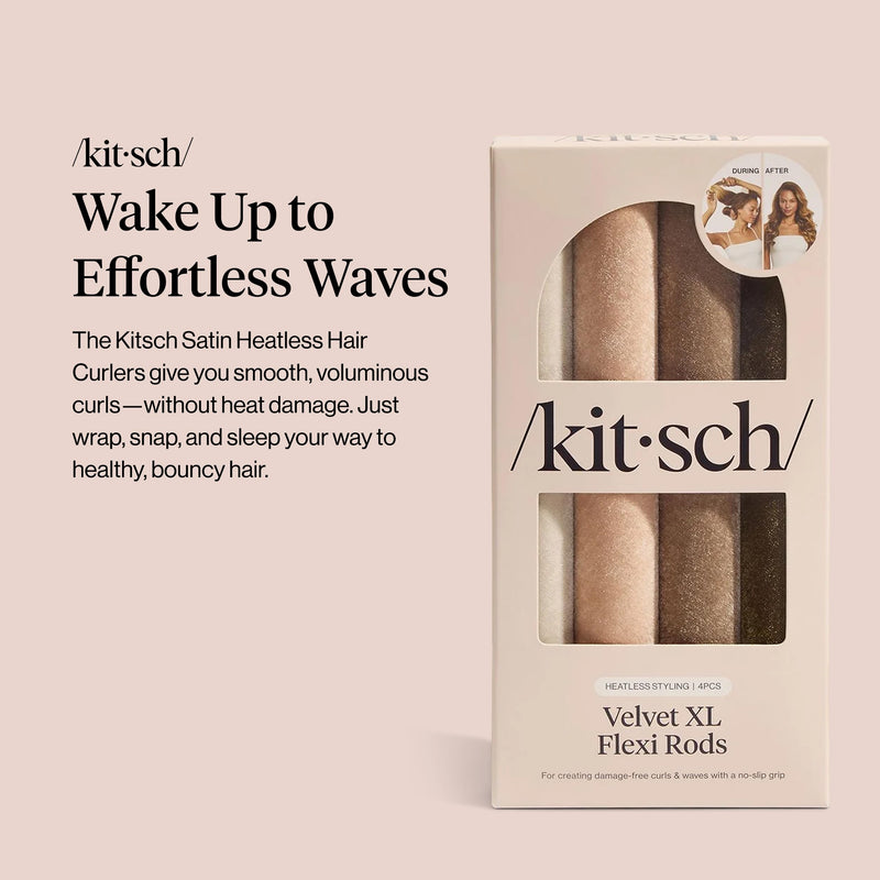 Kitsch XL Flexi Rods for Heatless Curls Overnight - Soft Velvet Hair Rollers for Women - Hair Curlers to Sleep In - Eucalyptus, 4pcs