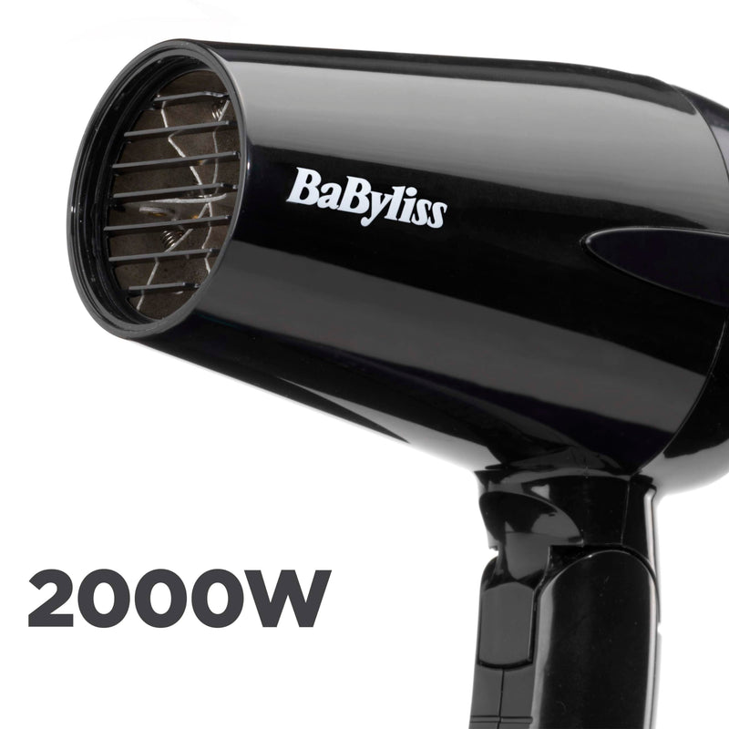 BaByliss Travel Folding Hair Dryer - Lightweight and Powerful 2000W Blow Dryer, Dual Voltage, Worldwide Use, 2 Heat/Speed Settings, Black/Orange, 5334U