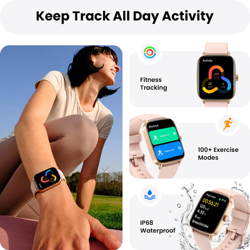 ENOMIR Smart Watch for Women Answer Phone Health Monitoring with 2 Bands | 10-Day Long Battery Life,Fast Charge, Sleep Monitoring, All-day Activity Tracking, IP68 Waterproof, 100+ Watch Face Pink