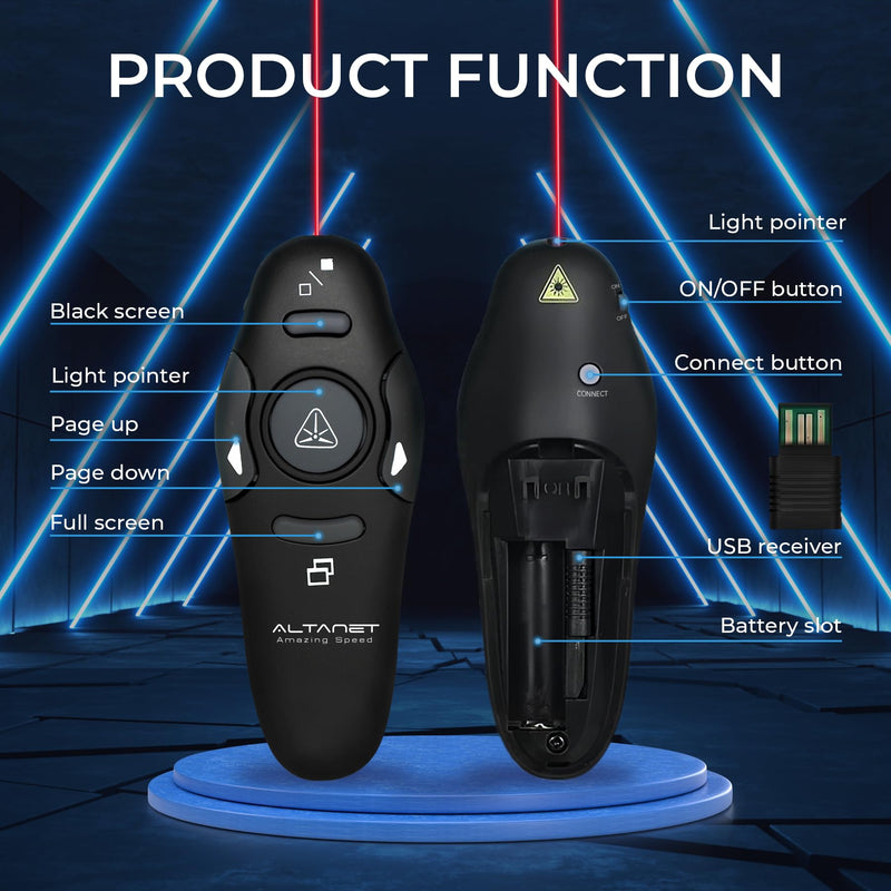 Wireless Presentation Clicker for PowerPoint Presentations, USB Dongle Presenter Remote with Pointer Slide Clickers for Mac/Windows/Linux, Computer/Laptop, Google Slide/PPT/Keynote (Ergonomic) Ergonomic