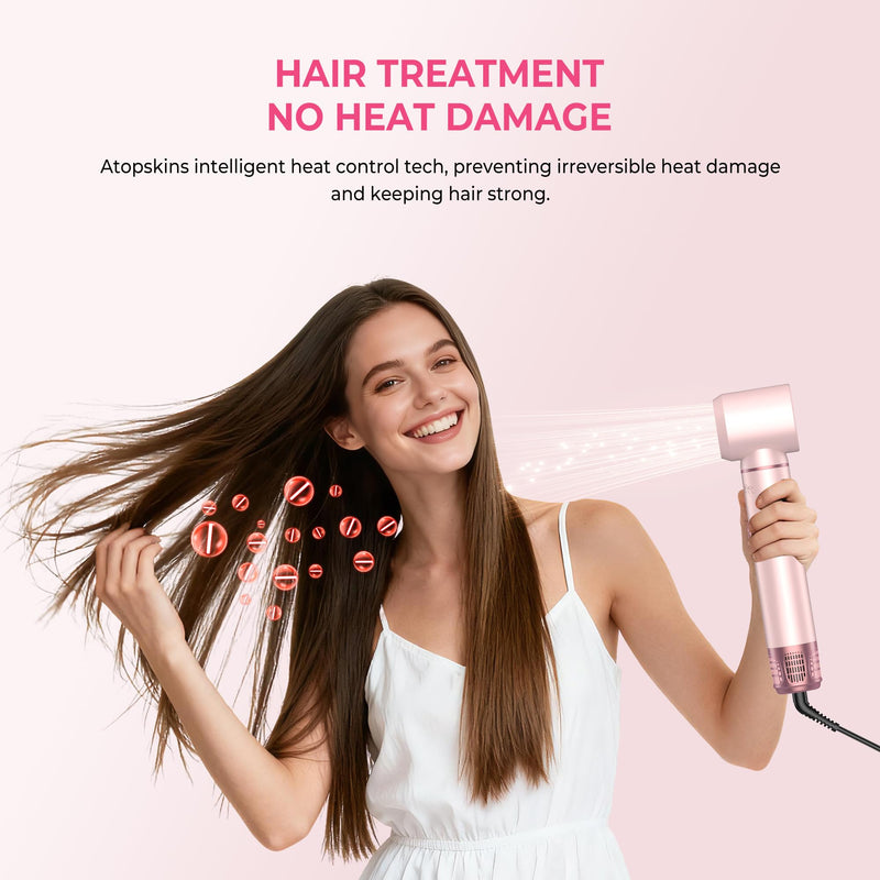Atopskins Air Styler 5 in 1 Hair Styler Set Airbrush 5 in 1 Magic Styler | Hair Dryer Brush 1000Wwith Airflow Hair Curler Thermal Brush 60000rpm Hairdryer Brushe Drying and Styling Multistyler Gift Pink