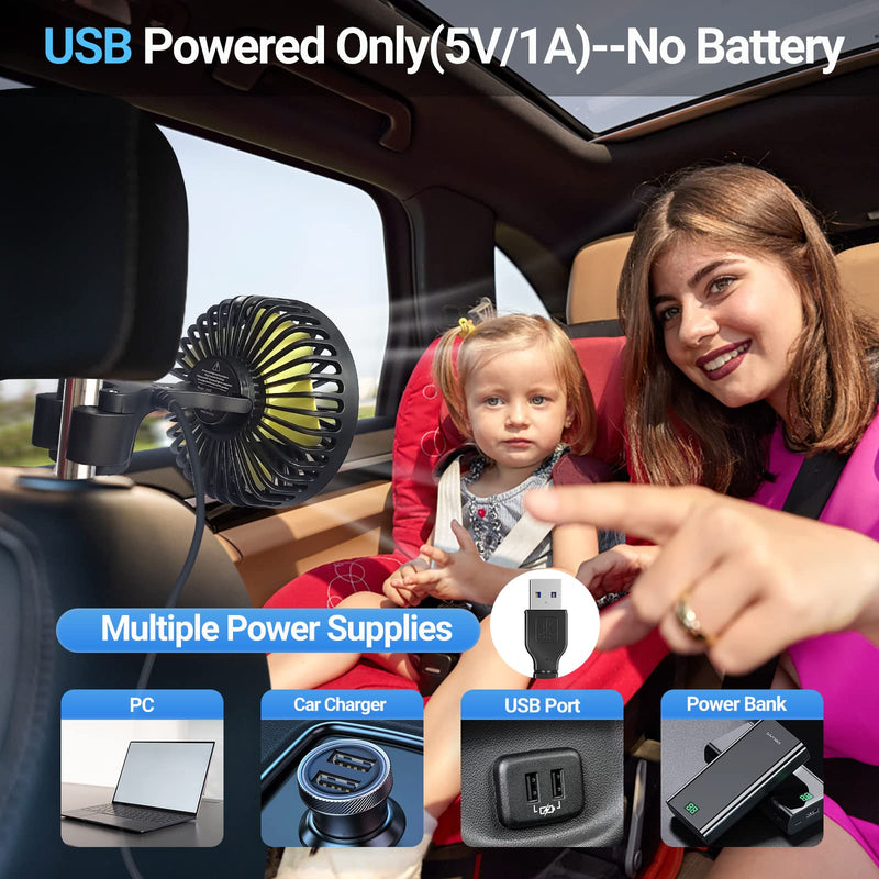 USB Car Seat Fans for Backseat Baby, Electric 5V USB Car Cooling Fan for Car Rear Seat Baby Kids Passengers(USB Powered Only, No Battery) Single Head Backseat