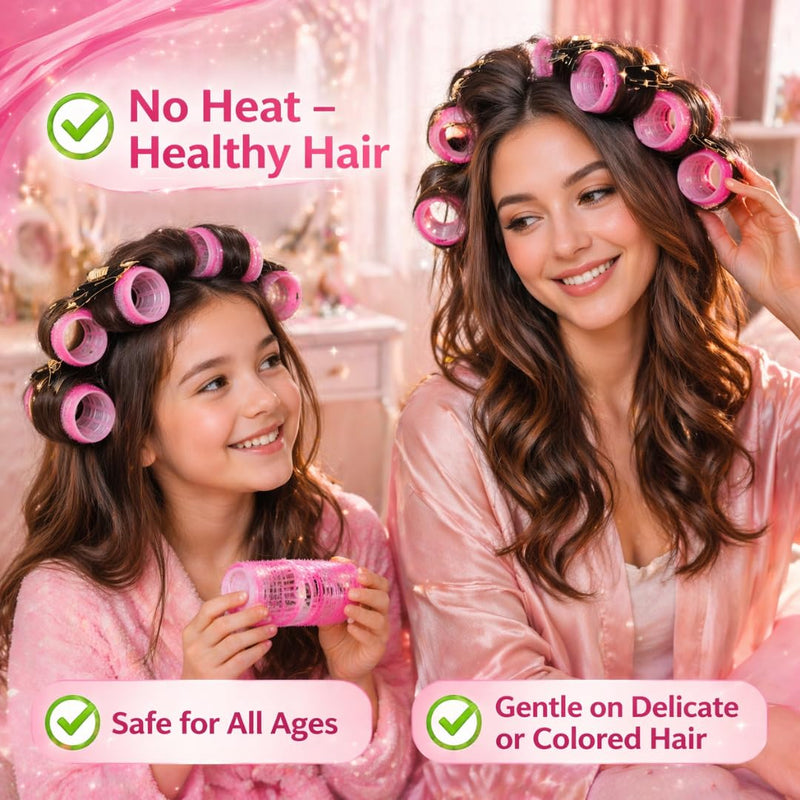Hair Rollers with Clips 50PCS Set – Self Grip Curlers (60/48/36/25mm) with 24 Metal & No Bend Clips, Rat Tail Comb & Storage Bag for Long, Medium & Short Hair – Volume & Lift DIY Styling