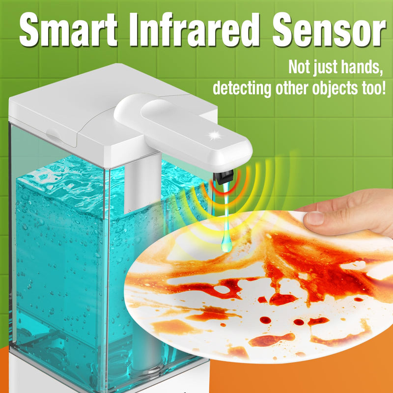 Automatic Soap Dispenser Touchless, Rechargeable Hand Soap Dispenser with 3 Adjustable Levels, Non-Slip Base, Smart Sensor, Easy for Kids & Seniors, for Kitchen Bathroom Dish Soap (16.5oz White)