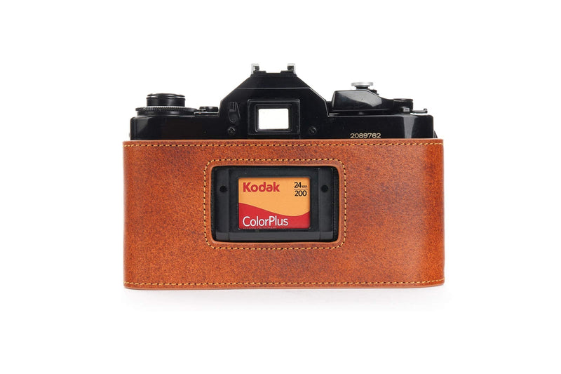 A-1 Case, BolinUS Handmade Genuine Real Leather Half Camera Case Bag Cover for Canon New AE-1 AE-1P A-1 (with Handle) Camera with Hand Strap (LavaBrown) LavaBrown
