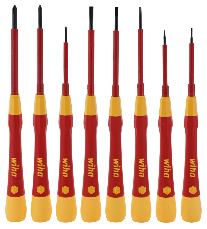 Wiha 32088 Insulated Precision Screwdriver Set, 8-Piece PicoFinish, Slotted & Phillips Tips, 1000V Rated, Ergonomic Handles for Electronics & Electrical Work