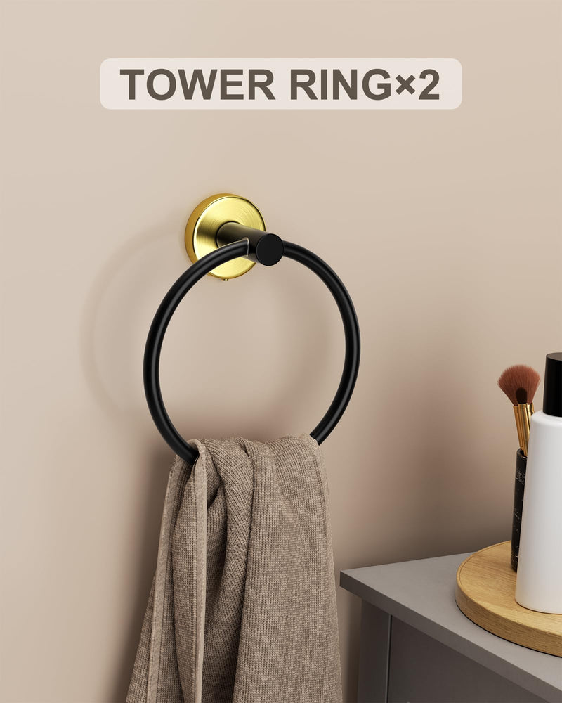 Bathroom Hardware Set 10 Pieces,Towel Bar Set Bathroom Accessories with 16'' Towel Bar Towel Ring Toilet Paper Holder and Towel Hooks Black Gold