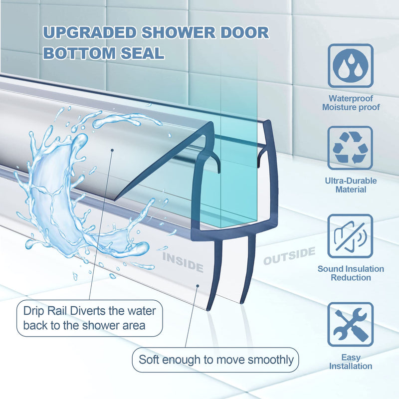 4 Pack Frameless Shower Door Bottom Seal, 3/8 x 39 Clear PVC Shower Seal Strip for 3/8 Inch Glass Shower Door Stop Shower Leaks 3/8” x 38”
