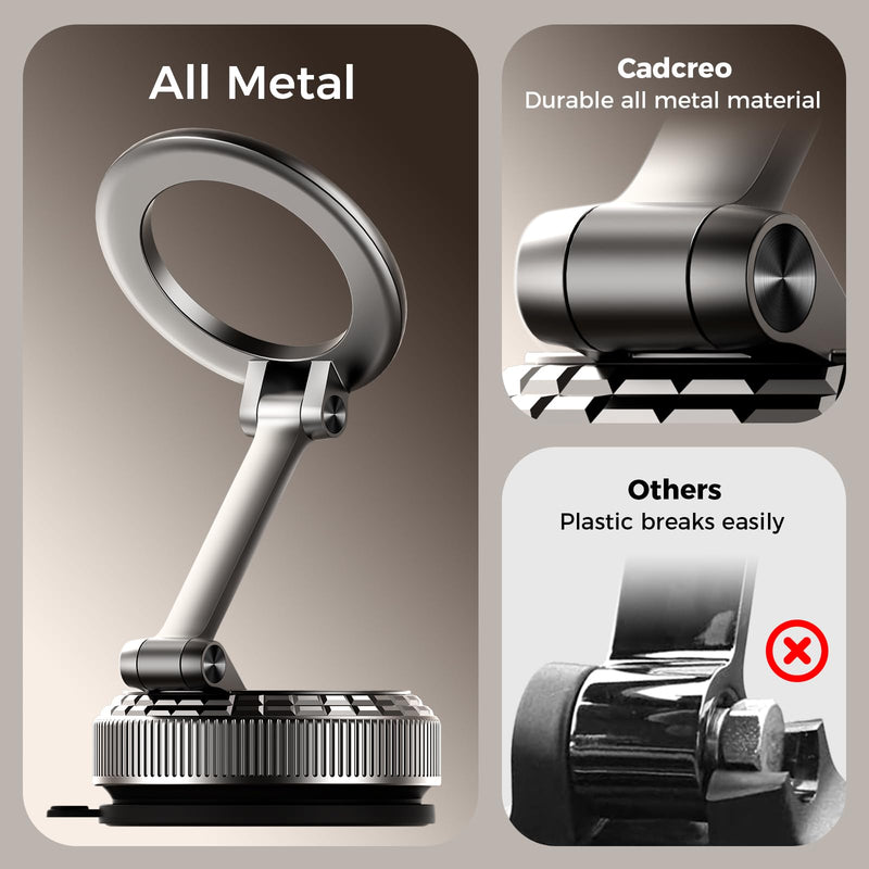 Metal Magnetic Car Phone Holder for Magsafe Phone, Dark Gray | 360° Adjustable Car Phone Mount, Suction Cup Phone Holders for Your Car for iPhone 17-12 Pro Max Air Plus & Android