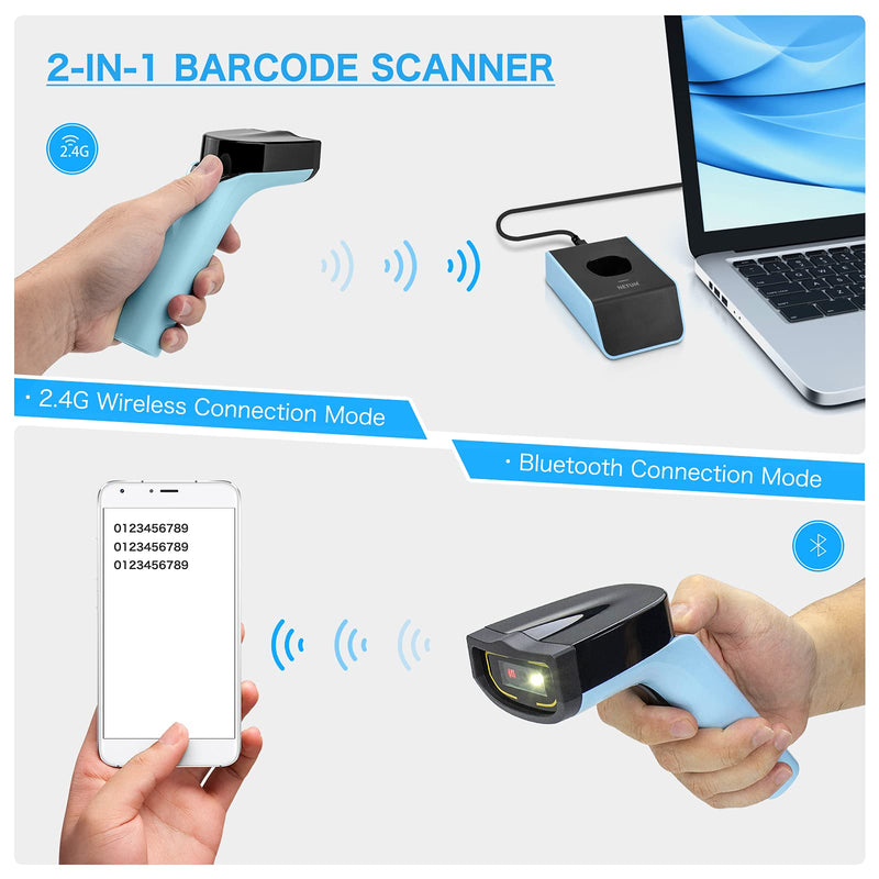 NETUM Bluetooth Wireless 2D Barcode Scanner Automatic, Hands Free Barcode Reader with Charging Cradle and Built-in Memory, Fast and Precise scanning, Transfers Up to 50 Meters - DS7500 2D -DS7500
