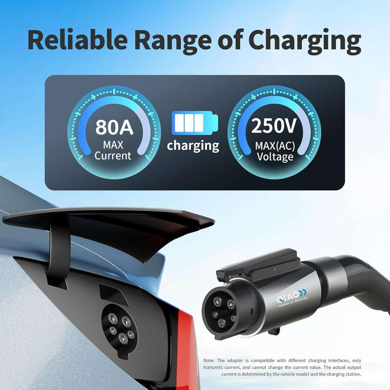 QIAO Fit for Tesla to J1772 Adapter, Up to 80Amp 250V Converter - Silver Plated NACS to J1772 Level 2 EV Efficient Charging Adapter, Compatible with Tesla Wall/Destination/Mobile Connectors