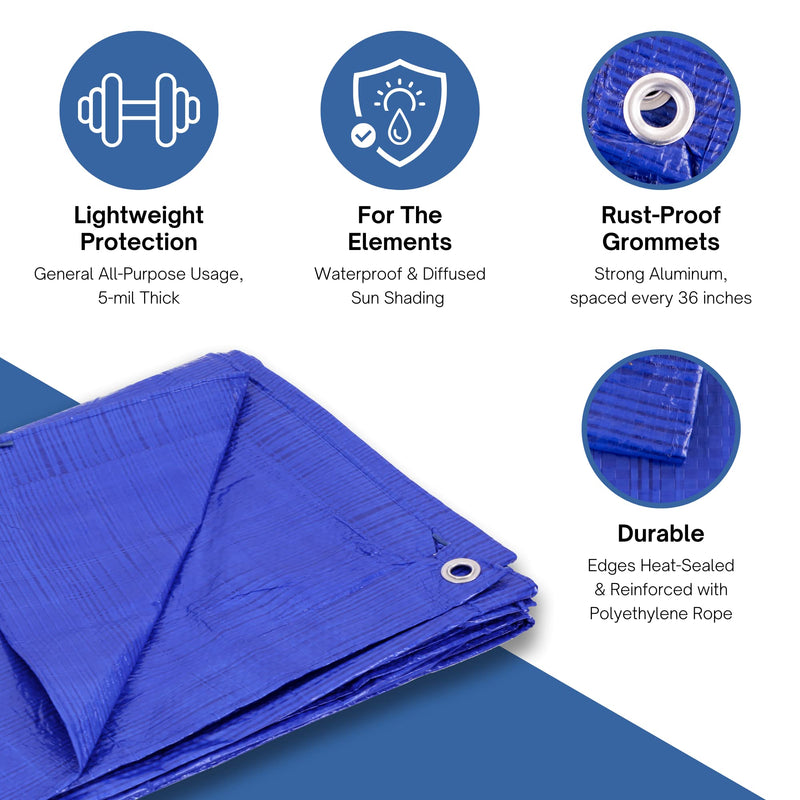 Kotap 10 x 10 Ft. All-Purpose Multi-Use Protection/Coverage 5-mil Poly Tarp, Waterproof, Blue, 1-Pack (TRA-1010) 10 x 10 Ft.