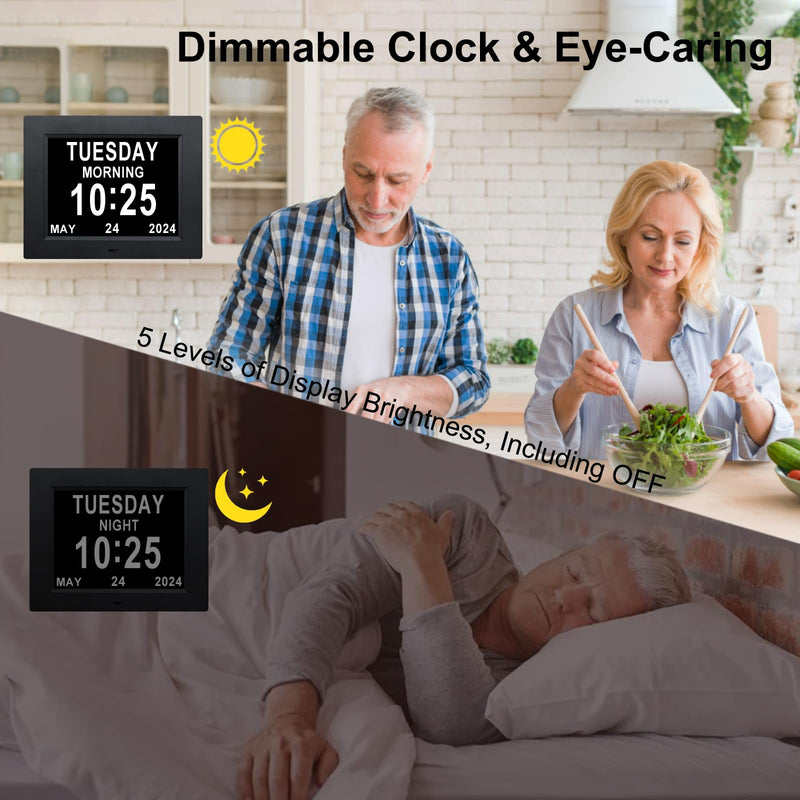 TMC 【New 2026】 Dementia Clock Large Digital Clock for Seniors, Large Display with Custom Alarms, Digital Calendar Alarm Day Clock with Day & Date for Elderly, Clear Numbers Alzheimer (Black, SD) 8010-black
