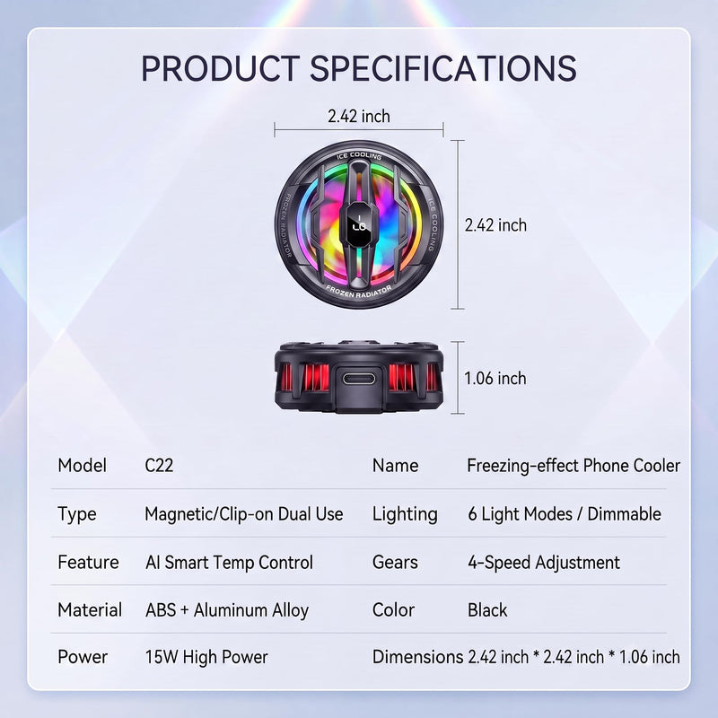 Cyberix Magnetic Phone Cooler for iPhone with AI Temperature Control | Rapid Cooling, LED Temperature Display, 6 RGB Light Modes, Ideal for Gaming, Photography, and Live Streaming