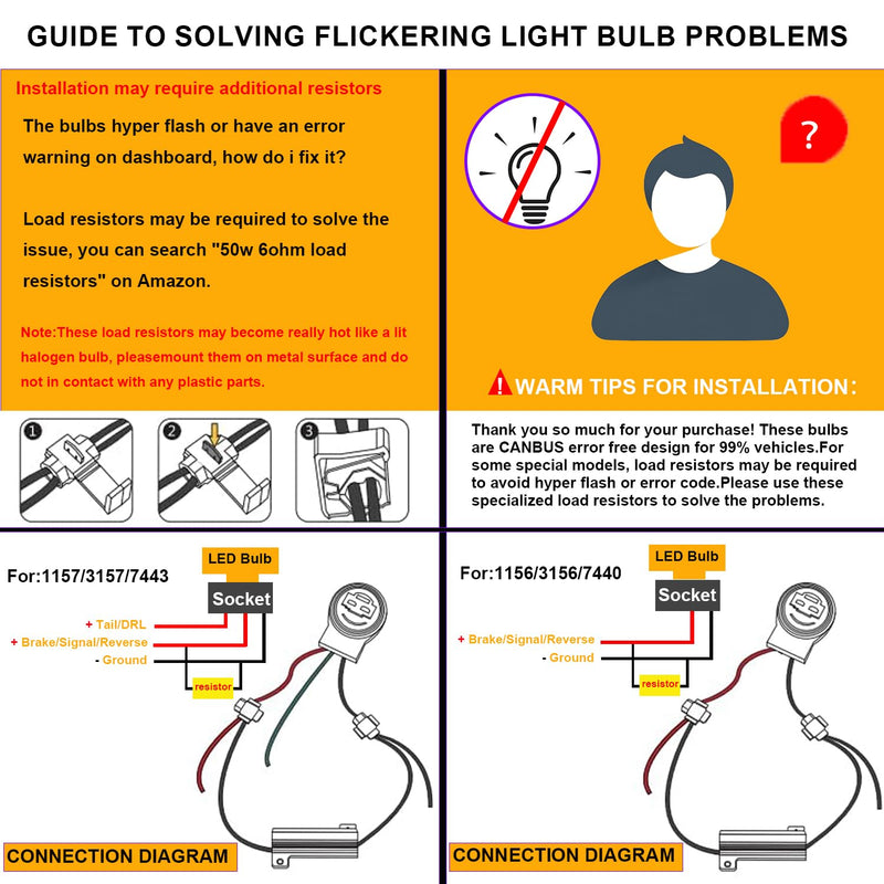 7440 LED Bulb Amber Yellow 4000 Lumens for Turn Signal Lights, CANBUS Error Free, with Built-in Resistor, Anti Hyper Flash 7440NA WY21W T20 7441 W21W Blinker Bulb Replacement (Pack of 2) 7440