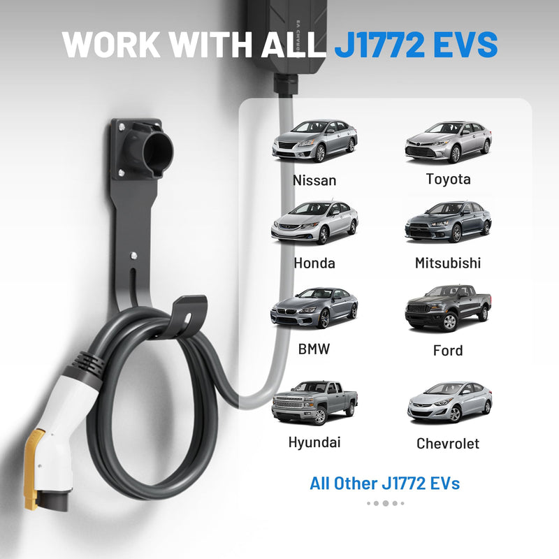 MECMO EV Charger Holder SAE J1772 Nozzle Holster Dock and J-Hook Combination Wall Mount, EVSE Electric Vehicle Car Charger Cable Organizer EV Charger Cord Wall Hook Cable Holder J1772 Connector