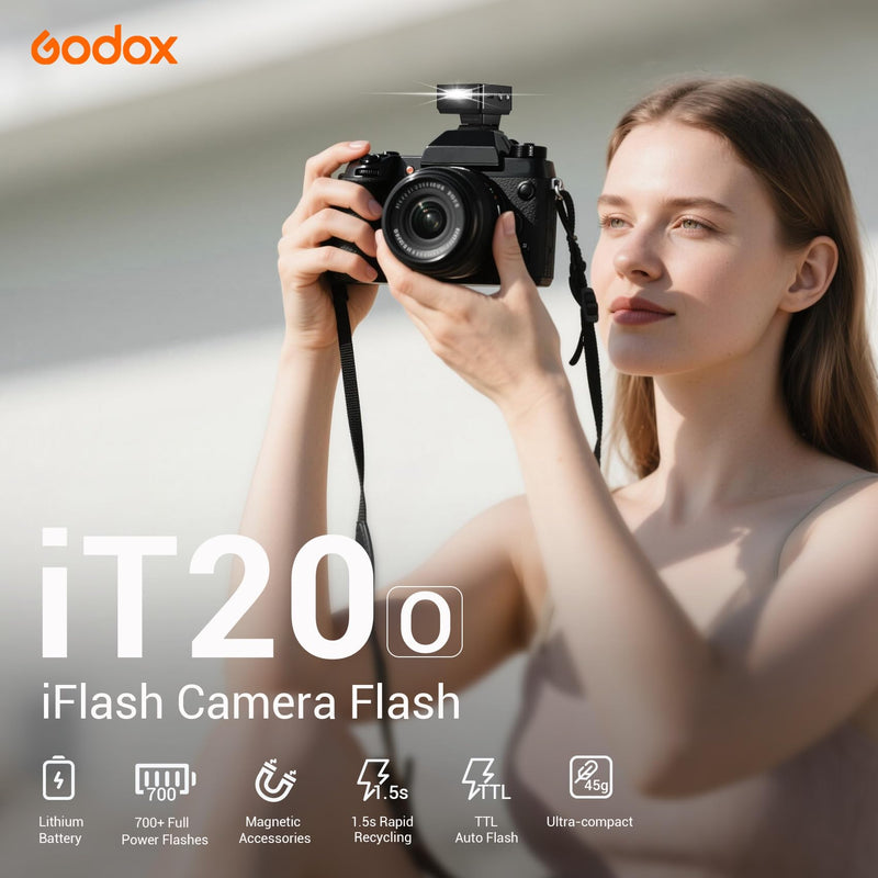 Godox iT20-O Ultra-Compact Camera Flash - Upgraded from iM20 with TTL Function & Magnetic Accessories, 45g Lightweight, 700+ Flashes, 1.5s Recycling, USB-C Charging, Compatible with Olympus Cameras Godox IT20-O