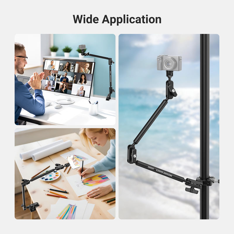 NEEWER BASICS 26.4" Magic Arm with Desk Clamp & Magnetic Overhead Phone Mount Holder Compatible with MagSafe iPhone Samsung Video Recording, DSLR Action Camera Webcam Mic Stand, Max Load 1.1 lb, UA062