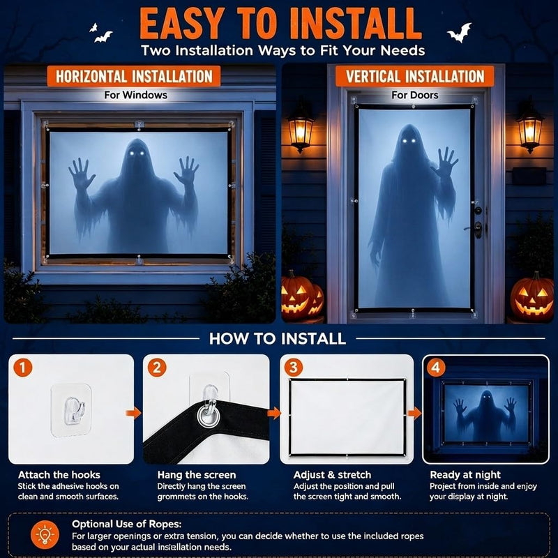 Holographic Rear Projection Screen Foldable and Portable Double Sided for Indoor Halloween Decorations, with Hang Mounting (120) 120