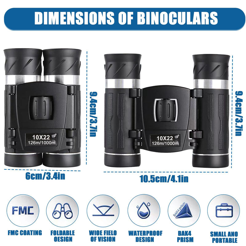 Small Compact Binoculars for Adults Kids,10x22 Mini Binocular for Traveling Sightseeing Birds Watching, Night Vision Binoculars for Concert Theater Opera,with Phone Adapter,Lightweight Pocket Folding