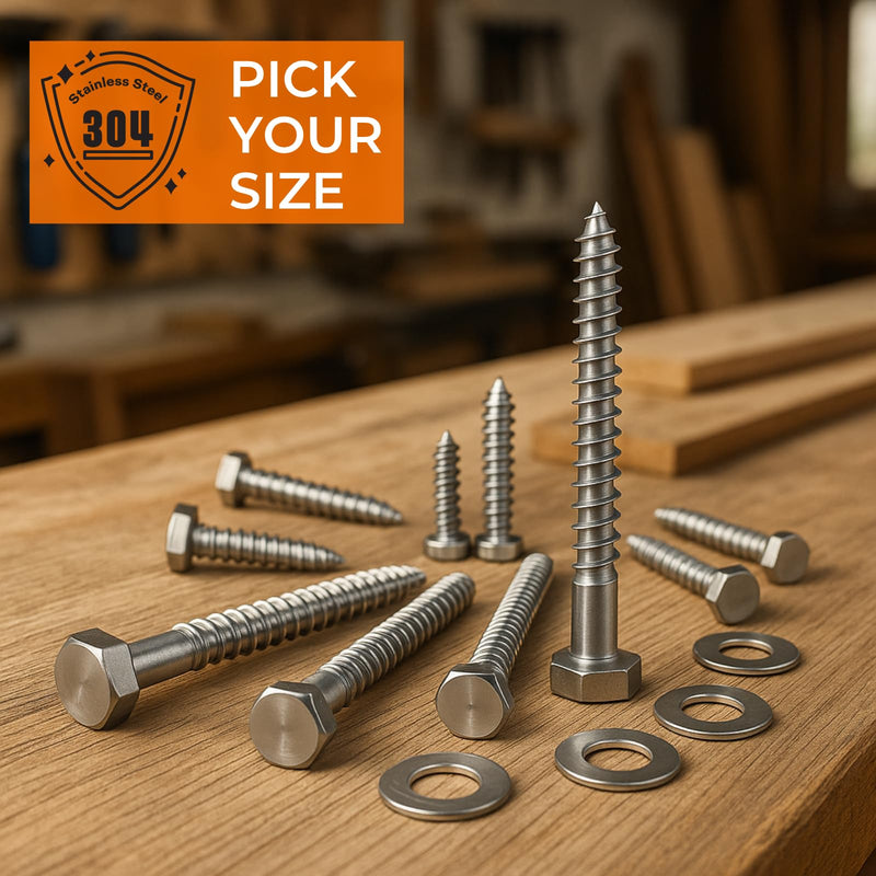 1/2 x 1-1/2 Lag Bolts, 20 PCs Heavy Duty 304 Stainless Steel Wood Lag Screws for Deck Framing Outdoor Projects, SS Hex Head 1/2 x 1-1/2" Silver