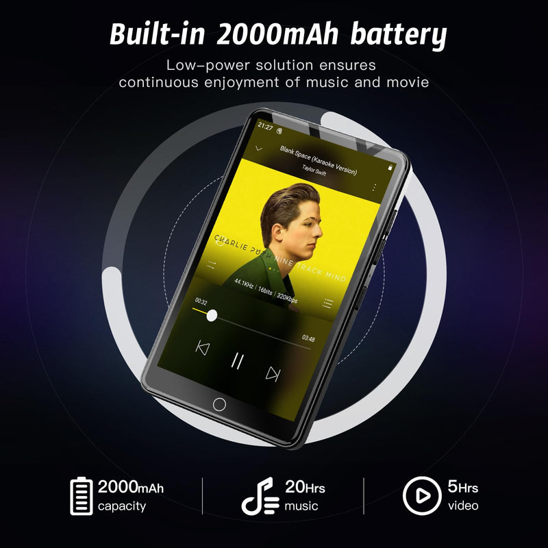 80GB MP3 Player with 13MP Camera, 4.02" Android MP4 Player with WiFi and Bluetooth, Music Player for Kids with Speakers, Music Player with Spotify, YouTube and Play Store Black