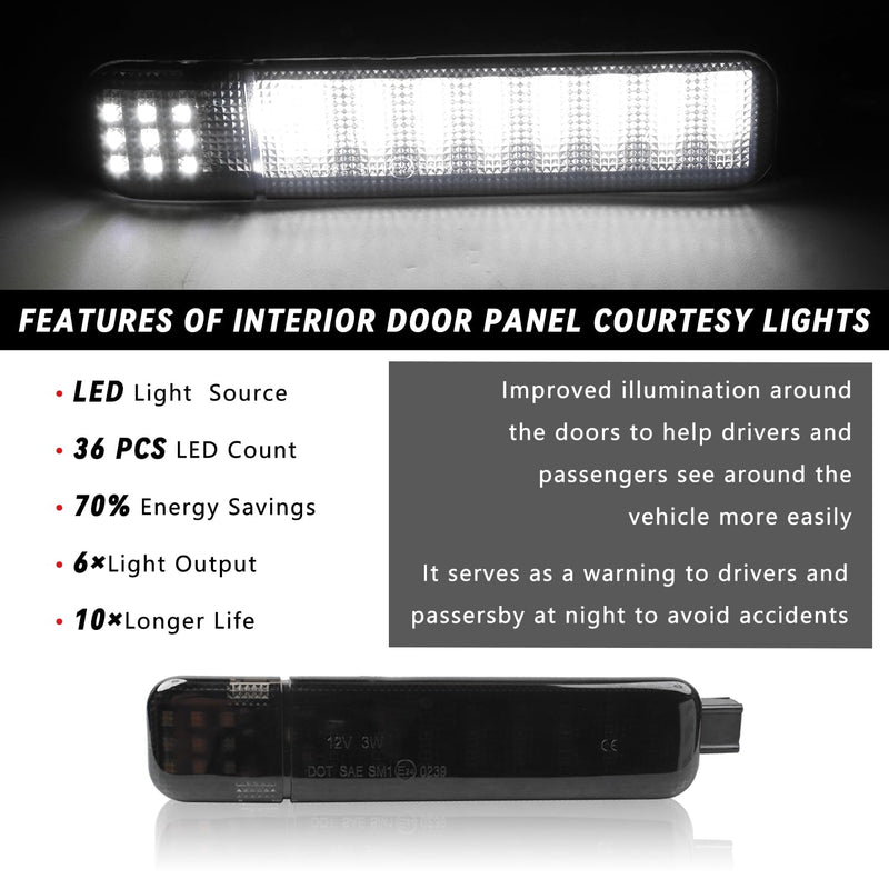 2PCS LED Interior Door Panel Courtesy Light Compatible with Chevy GMC Silverado/Sierra C/K 1500 2500 3500 Yukon Tahoe Escalade Avalanche Hum-mer H2 Suburban Smoking Lens White Warning Lights 2pcs Smoking Black