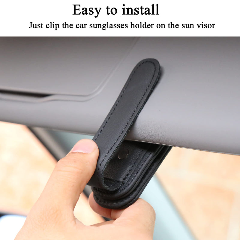 KIWEN Sunglasses Holders for Car Visor, Magnetic Leather Glasses Eyeglass Clip for Car, Ticket Card Clip Sunglasses Mount, Car Visor Accessories Gadgets (1, Black) 1