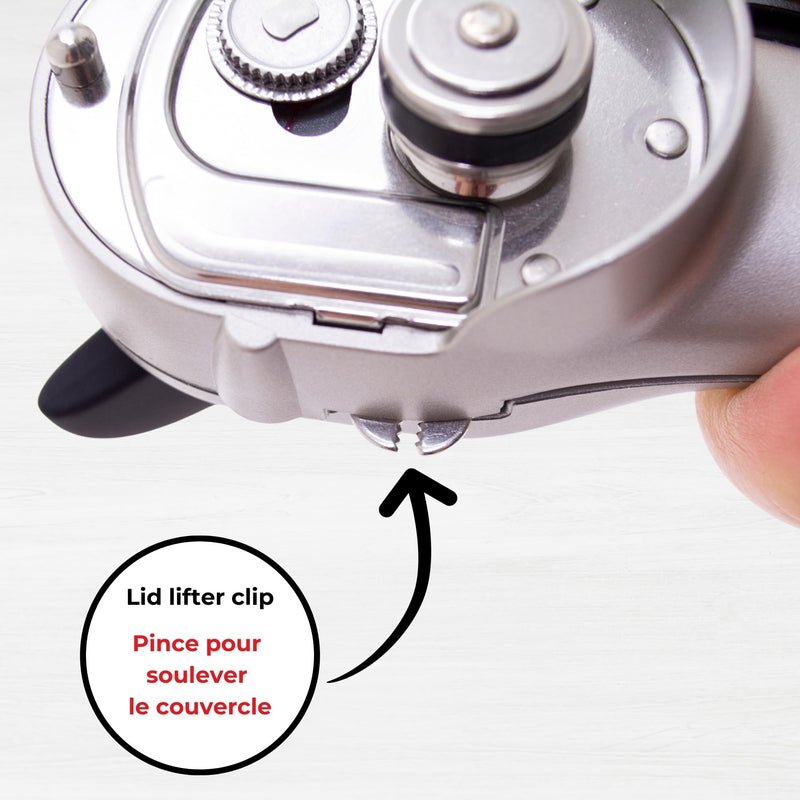 Starfrit Securimax Auto Can Opener - Patented Safe Edge Technology with Lid Lifter - Leaves No Sharp Edges on Lid & Can - Heavy Duty Non-Slip Knob - Grey