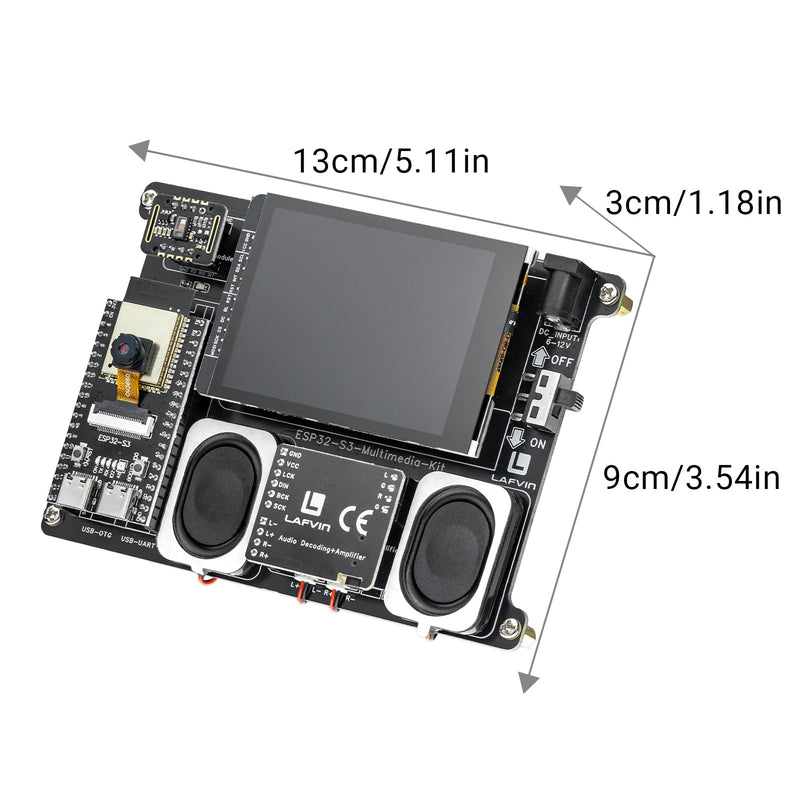 LAFVIN ESP32-S3 Multimedia Development Kit with 2.8" Capacitive Touch Screen, OV3660 Camera Stereo Speaker Heart Rate Sensor, Support LVGL WiFi Bluetooth