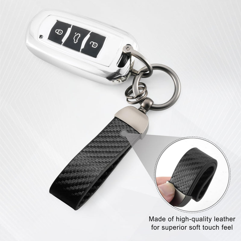JUSTTOP Leather Keychain, Carbon Fiber Car Key Chain with Anti-Lost D-Ring and 2 Key Ring, Car Accessories (Black) Carbon Fiber-black