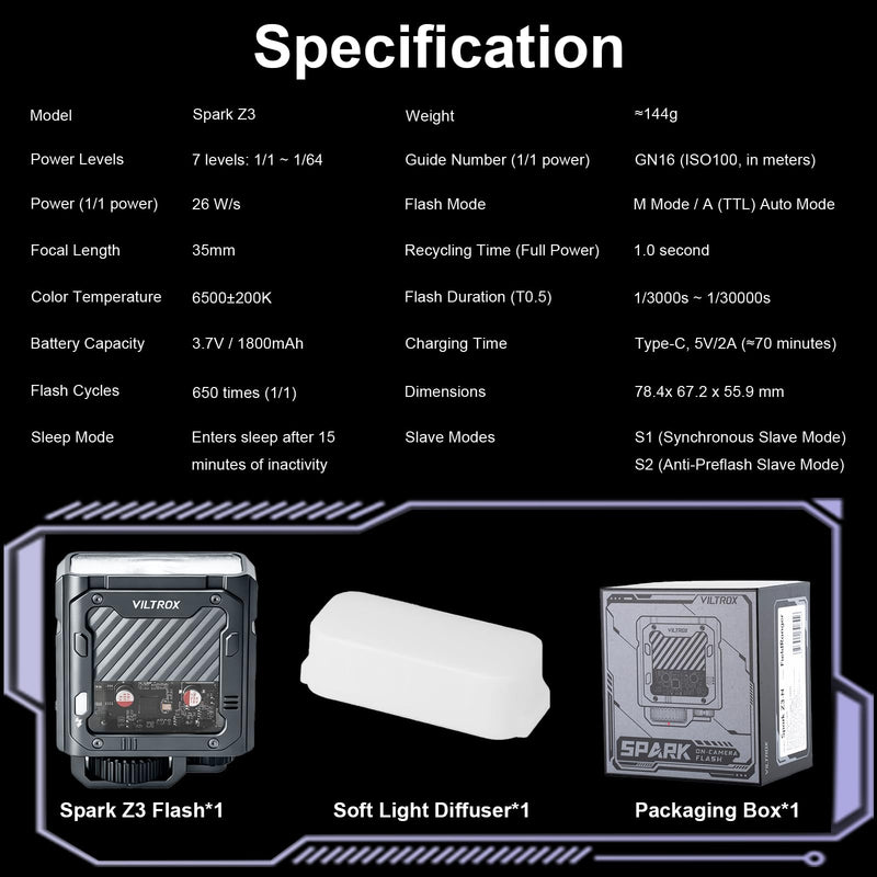VILTROX 26Ws TTL Mini Flash Speedlite for Canon, GN16 1800mAh, 1S Rapid Recycle On-Camera Flash Mini Speedlight, Spark Z3-C Flash Speedlight with Diffuser,Not for Canon 7D Z3 For Canon(Gray)