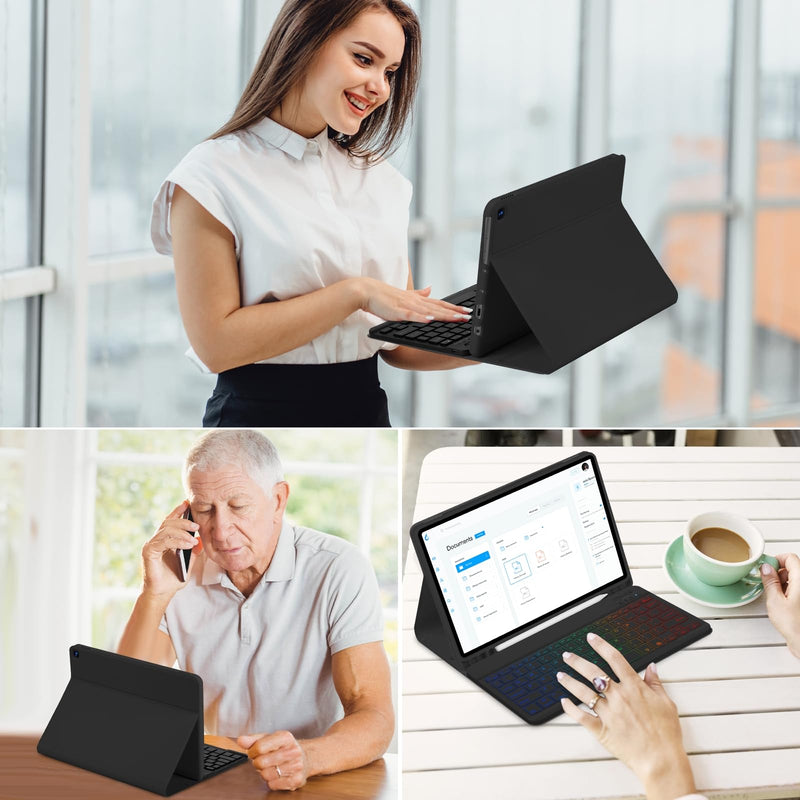 Tablet Case Keyboard for Amazon Fire HD 10/10 Plus 11/13th Generation | 10.1 inch 7 Color Rainbow Backlit Detachable Keyboard Magnetic Cover with Pen Slot HD 10 2021/2023 Black For HD 10&10 Plus 10.1 inch