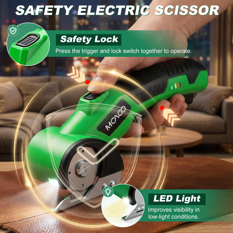 Cardboard Cutter, Rechargeable Cordless Electric Scissors, Upgrade 4V Electric Box Cutter with 2 Blades, Safety Lock & LED Light, Powerful Cutting for Cardboard Box, Plastic, Leather, Fabric