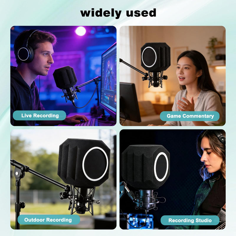 Microphone Isolation Shield Pop Filter for 40-66mm Microphone Soundproof Mic Isolation Ball Reducing Noise Eco Reflection Pop Shield Gift Mic Cover Foam for Podcasting Live Stream Subtitles Black