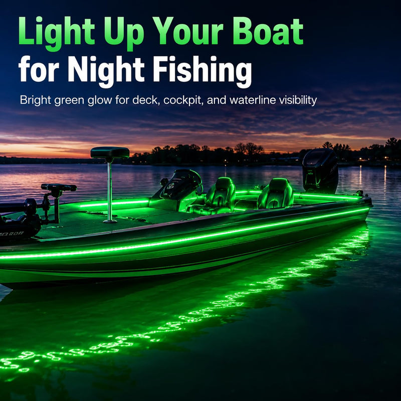 Seaponer Pontoon Boat Light - LED Strip for Duck, Bass, Sail, Kayak - Flexible Deck & Interior Courtesy Lights - Green, 12v 10m (32.8ft)