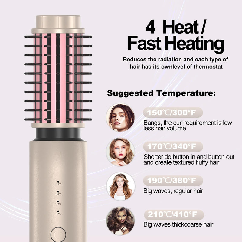 3 in 1 Cordless Hair Styler for Curling & Straightening, 40MM Thermal Brush Curling Wand with 4 Temperature Adjustable, Portable Travel Hot Brushes for Hair Styling Gold