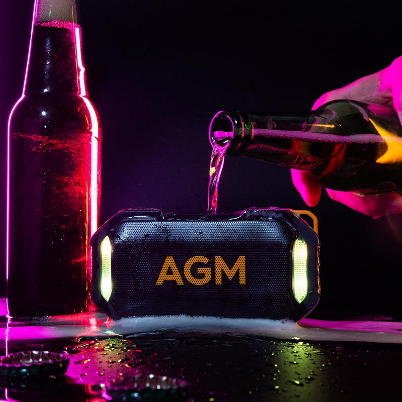 AGM MagROCK Magnetic Bluetooth Speaker, IP67 Waterproof & Floatable, Strong Magnet Mount for Fridge & Toolbox, Drop-Proof Rugged Portable with RGB Lights, TWS Stereo, for Shower, Garage, Outdoor
