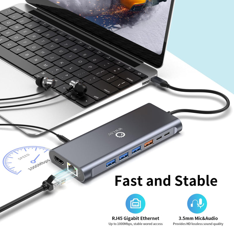 Docking Station 3 Monitors for HP/MacBook/Dell/Lenovo/Surface, USB C Docking Station with Dual 4K@60Hz HDMI & 4K DP, 14-in-1 USB C Hub with 100W PD, USB-A/C 3.1, 1Gbps Ethernet, SD/TF, 3.5mm Audio/Mic