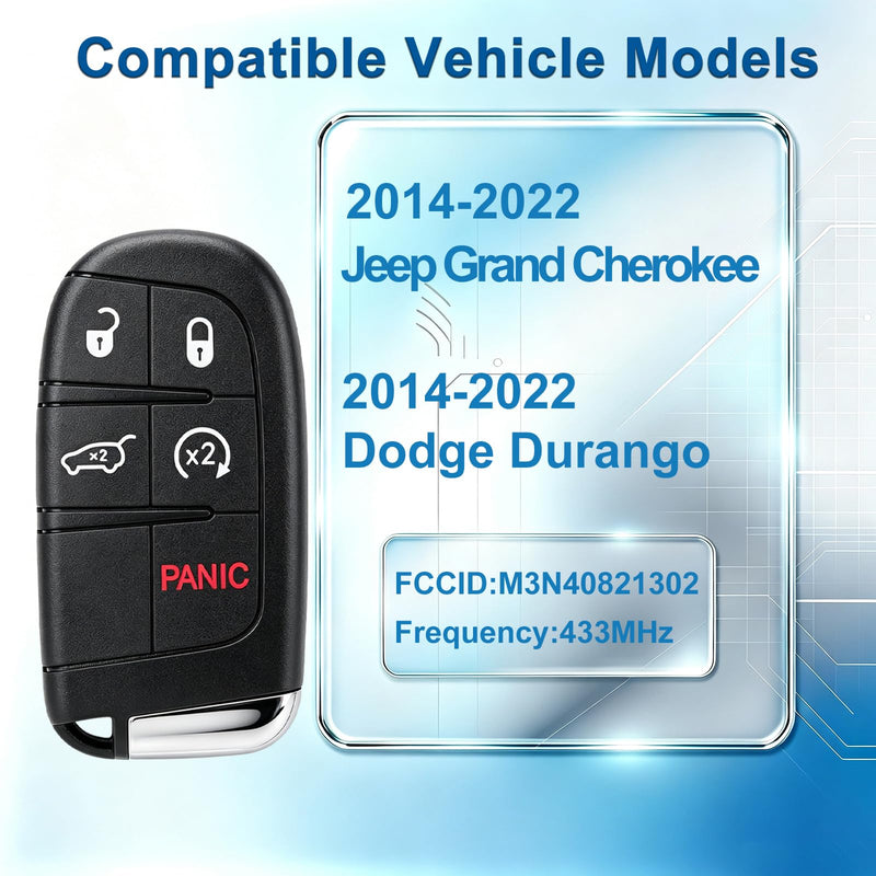 Replacement Remote Key Fob Fits 2014-2022 Jeep Grand Cherokee Dodge Durango | Slash Dealer Costs.stable signal,Fast Response & Durable ABS.1:1 OEM Match.smooth keyless entry,M3N40821302 keyless remote