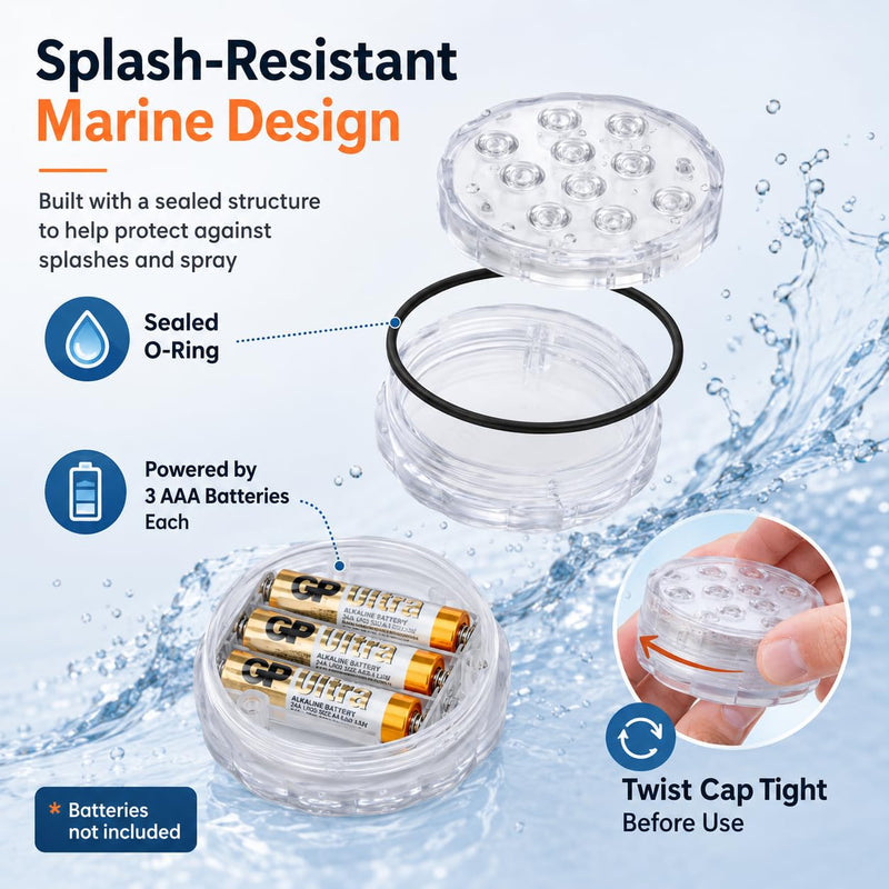 Seaponer Boat Lights Wireless Battery Operated, Waterproof Marine Led Light for Deck Courtesy Interior Lights, Fishing Kayak Duck Jon Bass Boat, RGB Multi Color Remote Controlled, 4pcs
