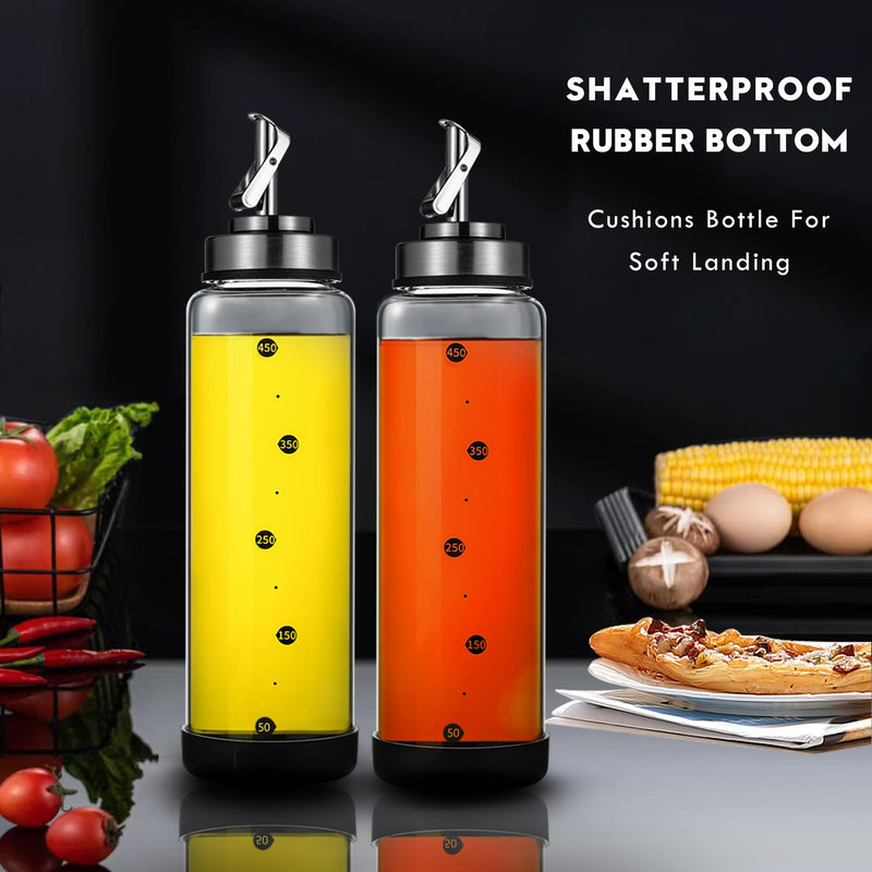 Glass Olive Oil Dispenser Bottle for Kitchen Shatterproof & Leakproof Cooking Oil Dispenser with Stainless Steel Spout & Rubber Bottom 17 oz Heat Resistant Olive Oil Bottle Clear - Premium Glass Bottle