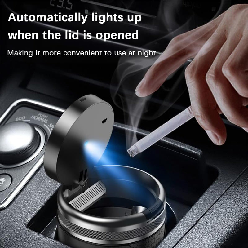 Car Ashtray with Lid, Smokeless Mini Detachable Vehicle Cup Holder Ash Tray with LED Light, Portable Automotive Interior Cigar Can Accessories, Universal for SUV Sedan Truck (Light Brown)