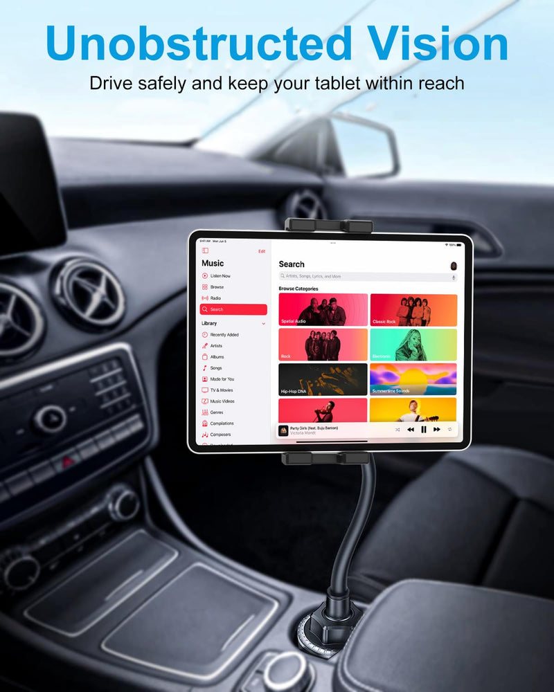 Cup Car Tablet Holder for Car, Car Cup Holder Tablet Mount, Universal Adjustable Gooseneck Cup Holder Tablet Cradle with 360° Rotation for 4-11" Tablet iPad Pro,Galaxy Tabs, Z Fold, Fire, Phone